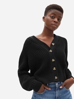 Everlane's Textured Cotton Cardigan Black Button Down Sweater